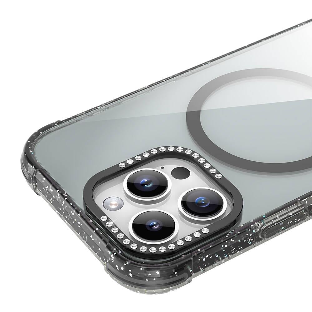 Apple iPhone 16 Pro Max Kılıf M-safe Şarj Özellikli Taşlı ve Simli Tasarım Mutural Blink Kapak