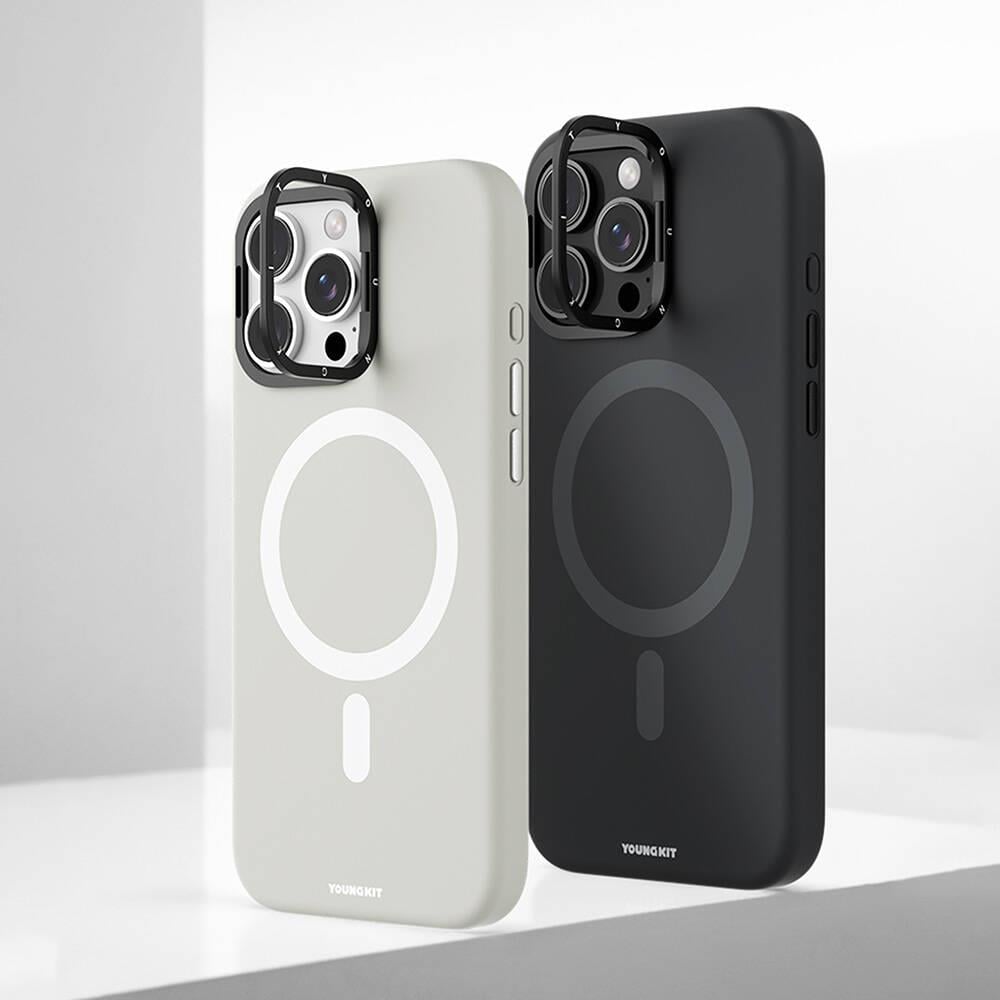 Apple iPhone 16 Pro Max Kılıf M-safe Şarj Özellikli Kamera Standlı Youngkit Bitty Cream Kapak