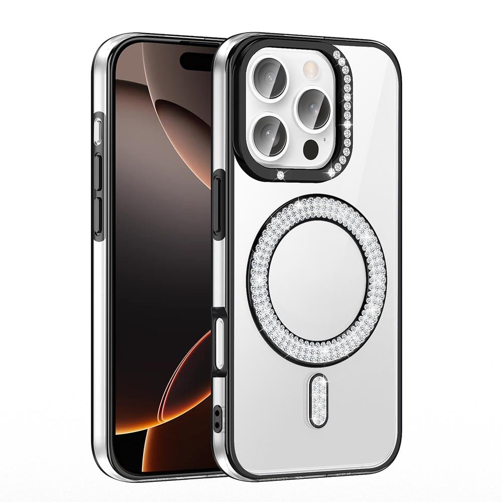 Apple iPhone 16 Pro Max Kılıf Pırlanta Taş Tasarımlı M-safe Şarj Özellikli Zore Karetta Silikon Kapak