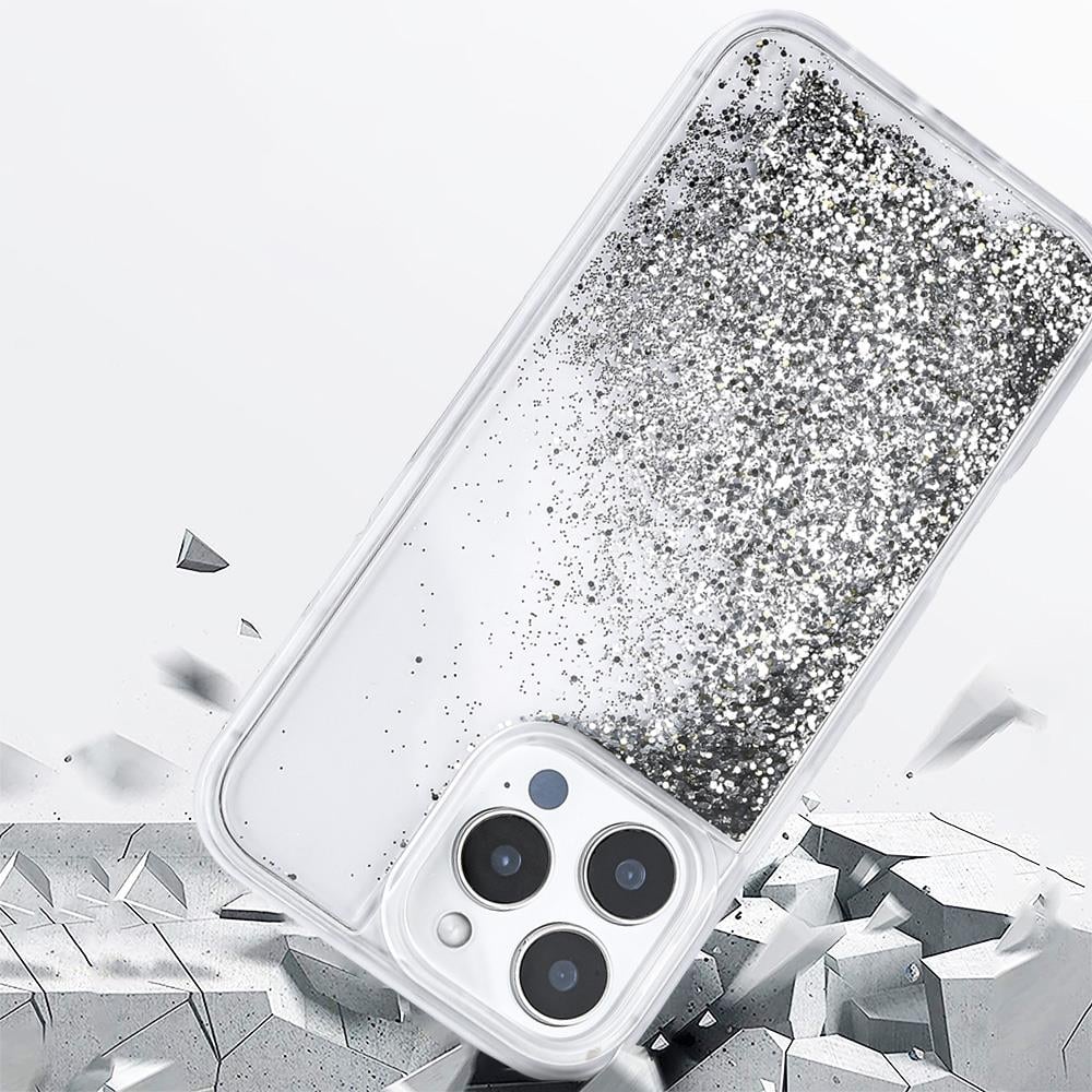 Apple iPhone 16 Pro Max Kılıf Sıvılı Simli Şeffaf Arka Yüzey Zore Keto Silikon Kapak