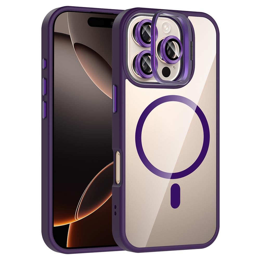 Apple iPhone 16 Pro Max Kılıf Standlı ve Kamera Lens Hediyeli M-Safe Şarj Özellikli Zore Etro Kapak