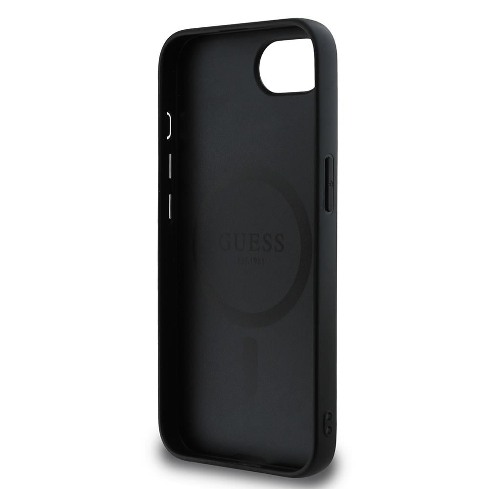 Apple iPhone 16E Kılıf Guess Orjinal Lisanslı M-safe Şarj Özellikli PU Üçgen Logo 4G Desenli Kapak