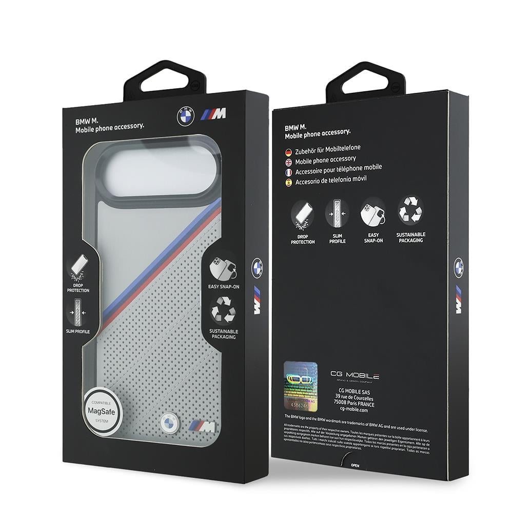 Apple iPhone 17 Air Kılıf BMW Orjinal Lisanslı M-safe Şarj Özellikli M Logolu Üç Şeritli Delikli Deri Kapak