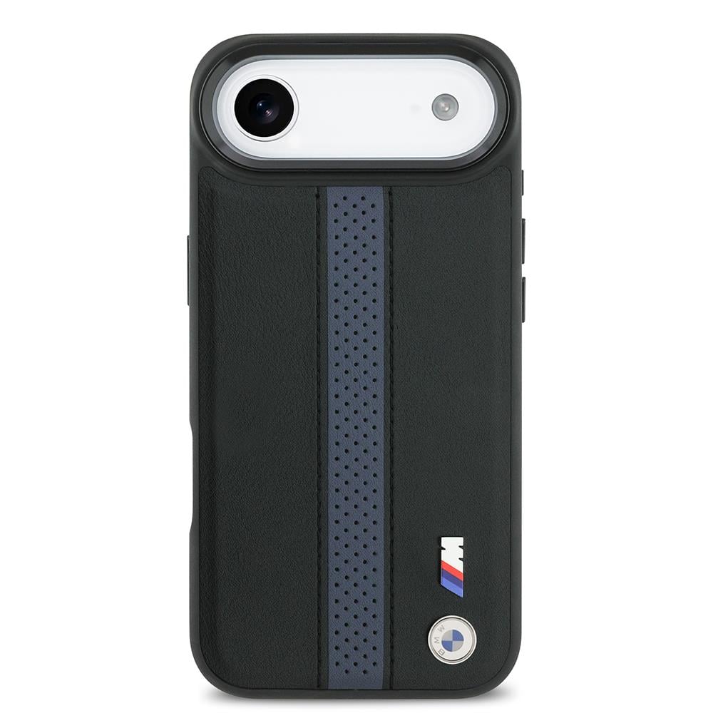Apple iPhone 17 Air Kılıf BMW Orjinal Lisanslı M-safe Şarj Özellikli Deri Arka Yüzey Metal Logolu Delikli Şerit Tasarımlı Kapak