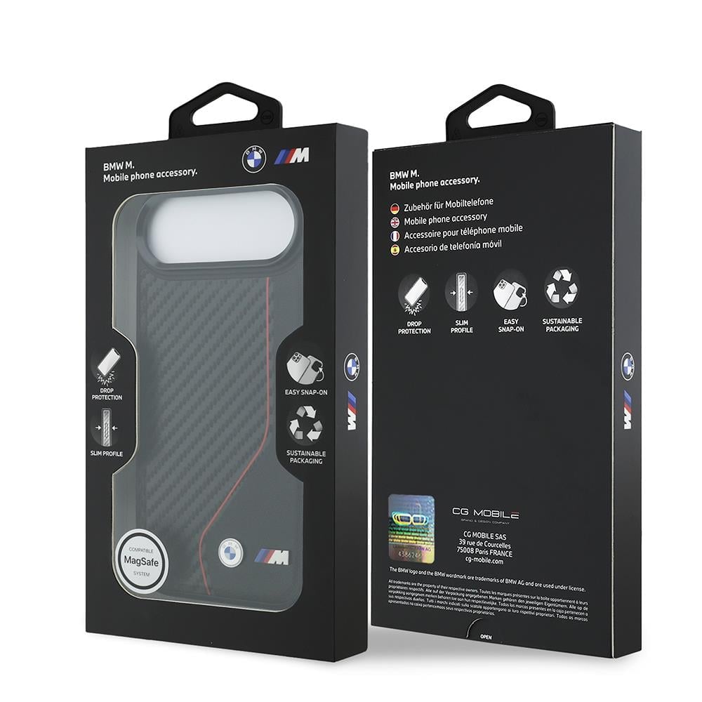 Apple iPhone 17 Air Kılıf BMW Orjinal Lisanslı M-safe Şarj Özellikli Metal BMW ve M Logolu PU Karbon Tasarımlı Kapak