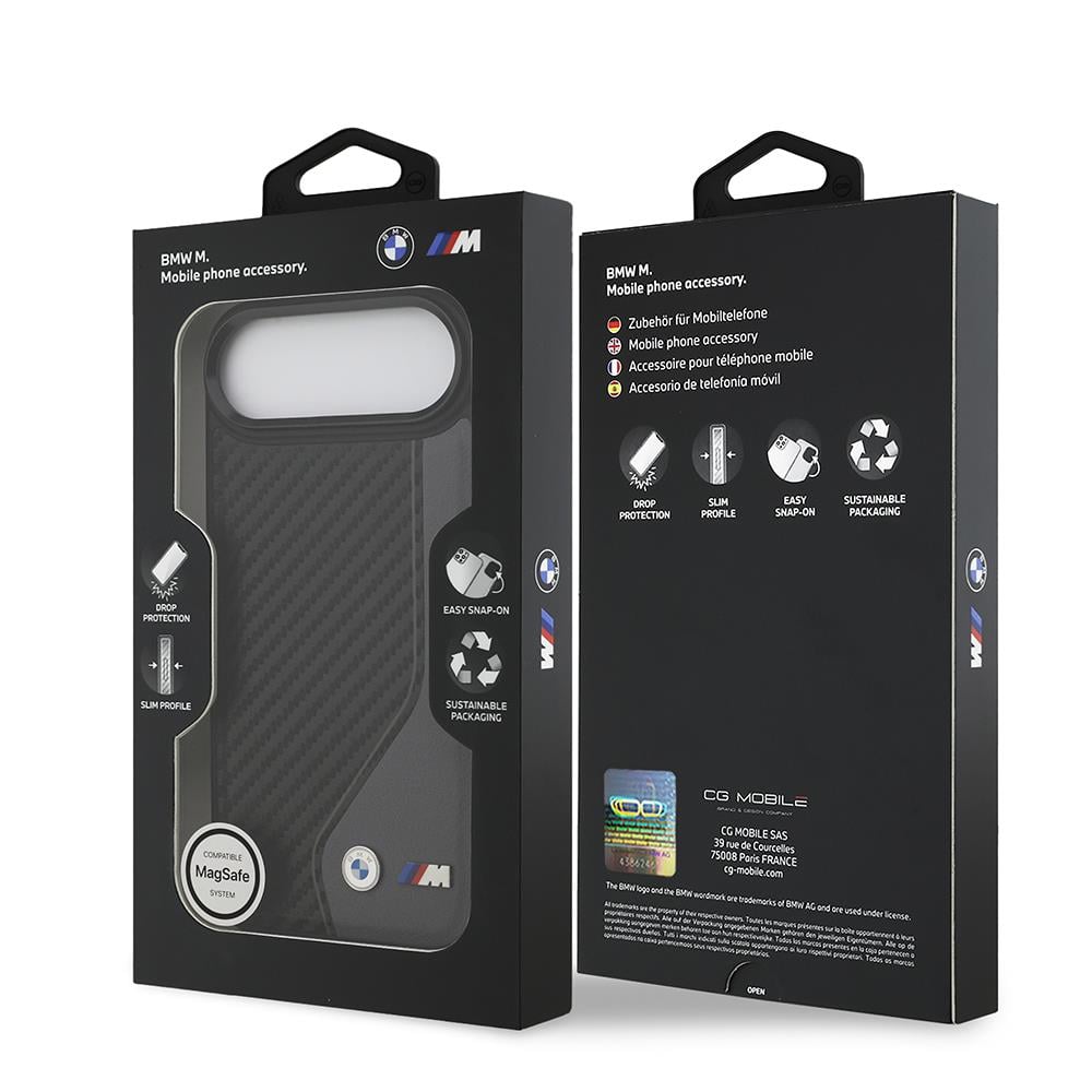 Apple iPhone 17 Air Kılıf BMW Orjinal Lisanslı M-safe Şarj Özellikli Metal BMW ve M Logolu PU Karbon Tasarımlı Kapak