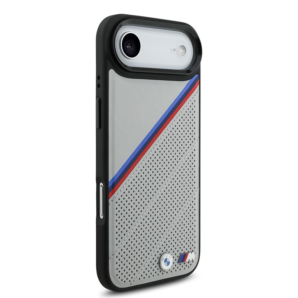Apple iPhone 17 Air Kılıf BMW Orjinal Lisanslı M-safe Şarj Özellikli M Logolu Üç Şeritli Delikli Deri Kapak