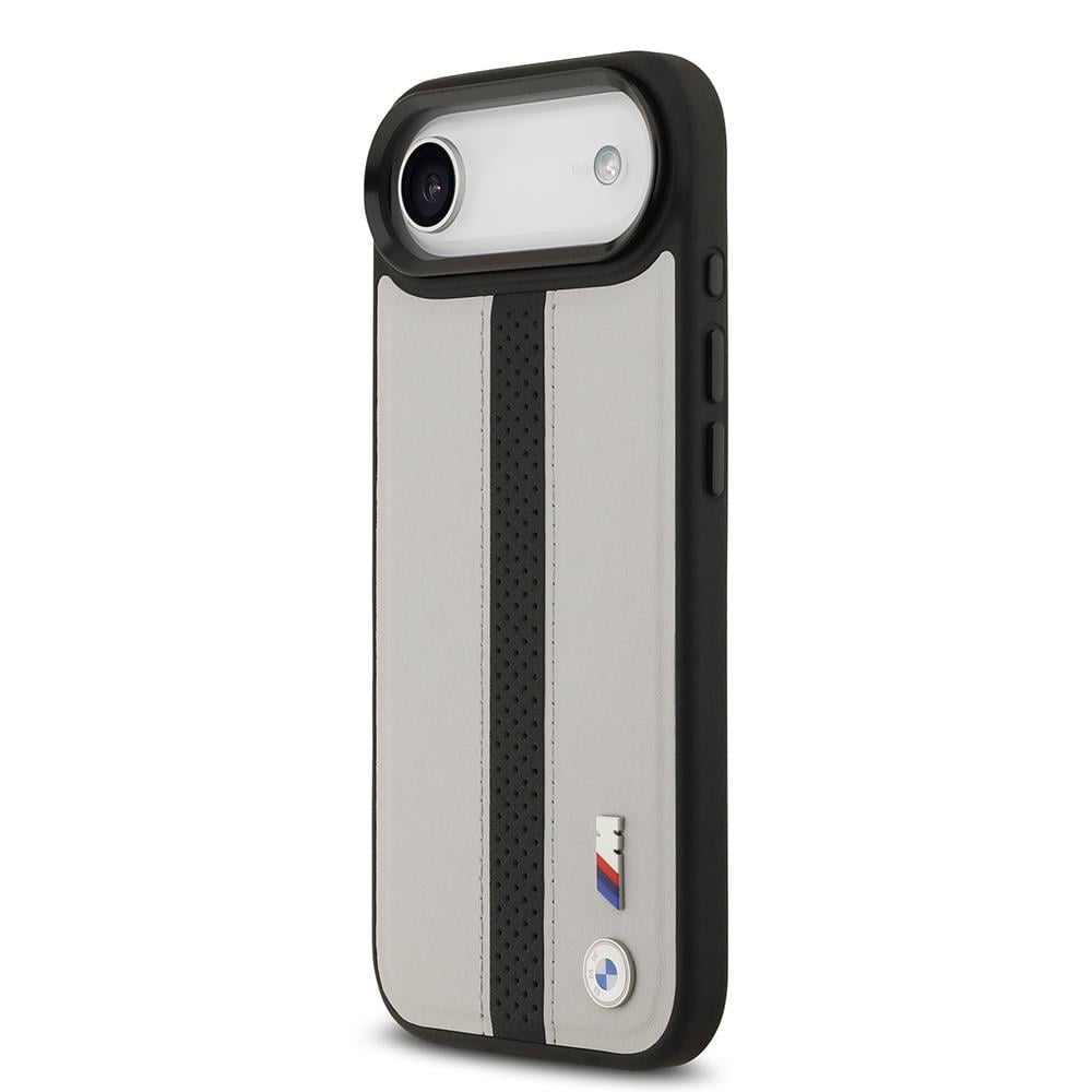 Apple iPhone 17 Air Kılıf BMW Orjinal Lisanslı M-safe Şarj Özellikli Deri Arka Yüzey Metal Logolu Delikli Şerit Tasarımlı Kapak
