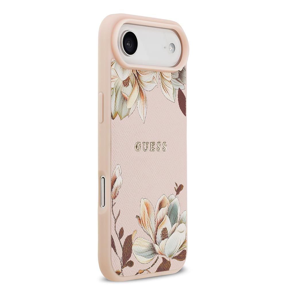 Apple iPhone 17 Air Kılıf Guess Orjinal Lisanslı M-safe Şarj Özellikli Taneli Çiçek Tasarımlı Metal Yazı Logolu Kapak
