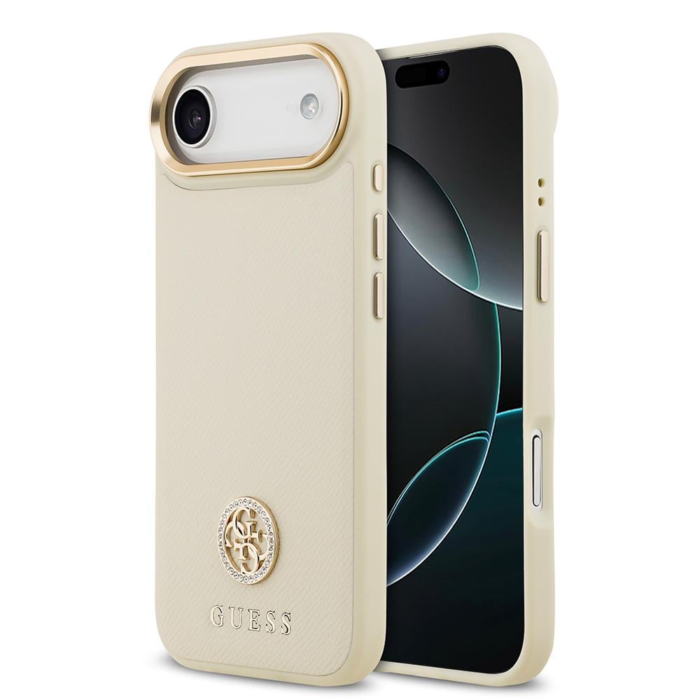 Apple iPhone 17 Air Kılıf Guess Orjinal Lisanslı M-safe Şarj Özellikli Grained Yazı ve Taşlı 4G Logolu Kapak
