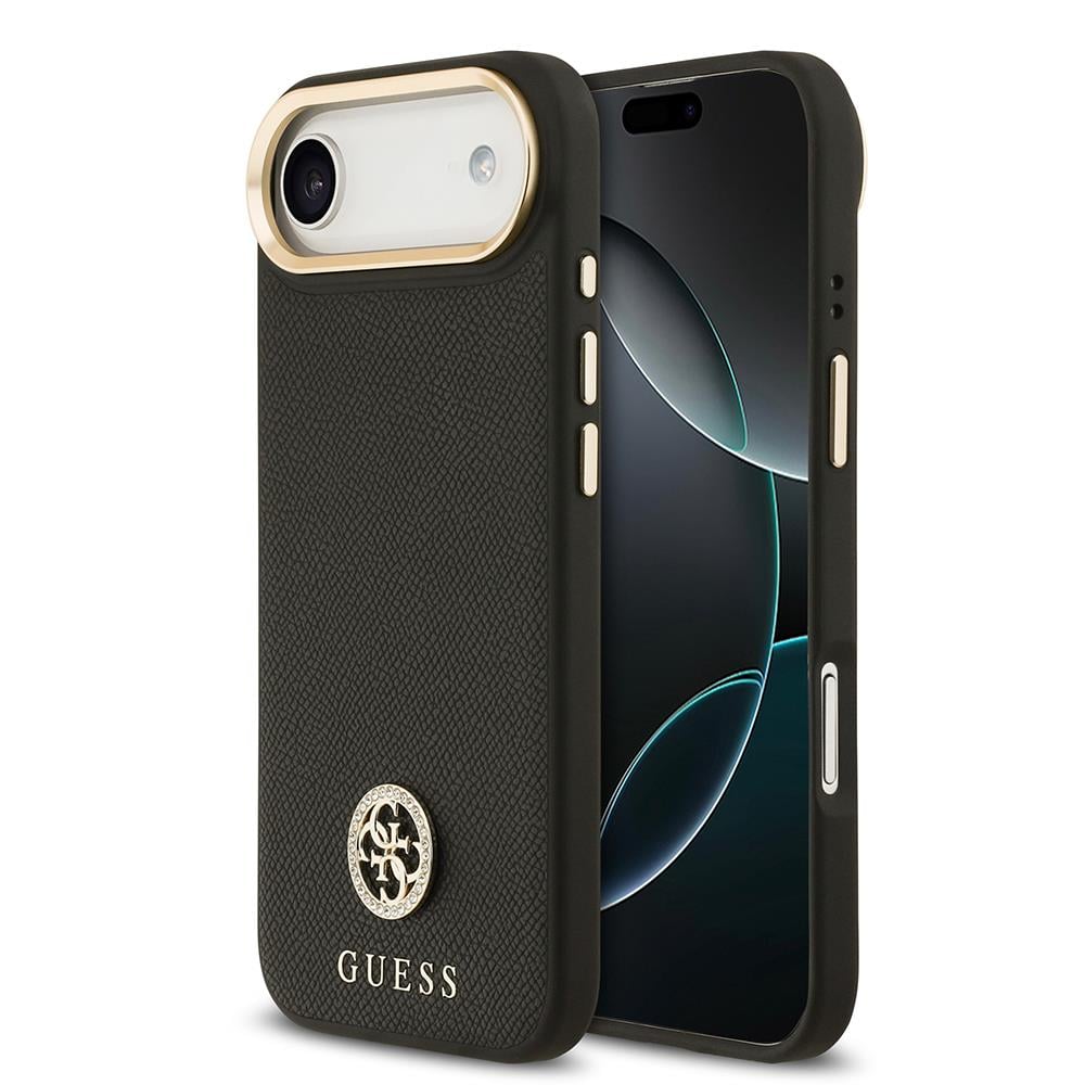 Apple iPhone 17 Air Kılıf Guess Orjinal Lisanslı M-safe Şarj Özellikli Grained Yazı ve Taşlı 4G Logolu Kapak