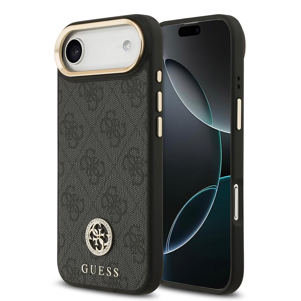 Apple iPhone 17 Air Kılıf Guess Orjinal Lisanslı M-safe Şarj Özellikli Gold Metal Kamera Çerçeveli Taşlı 4G Logolu Kapak