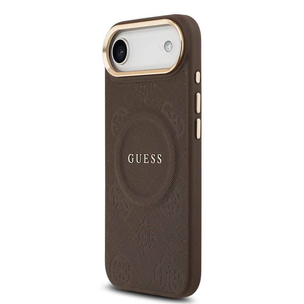 Apple iPhone 17 Air Kılıf Guess Orjinal Lisanslı M-safe Şarj Özellikli Sıcak Baskılı Yazı Logolu PU Deri Peony Kapak