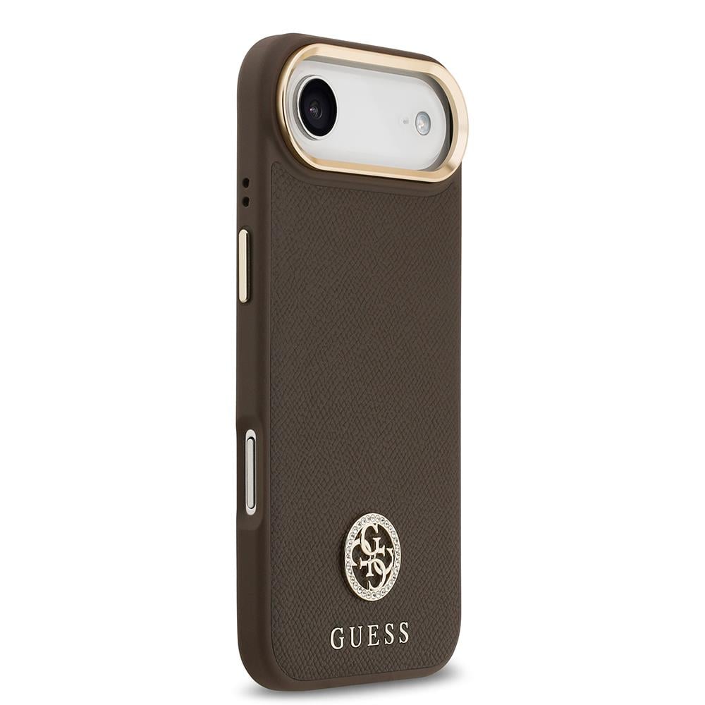 Apple iPhone 17 Air Kılıf Guess Orjinal Lisanslı M-safe Şarj Özellikli Grained Yazı ve Taşlı 4G Logolu Kapak