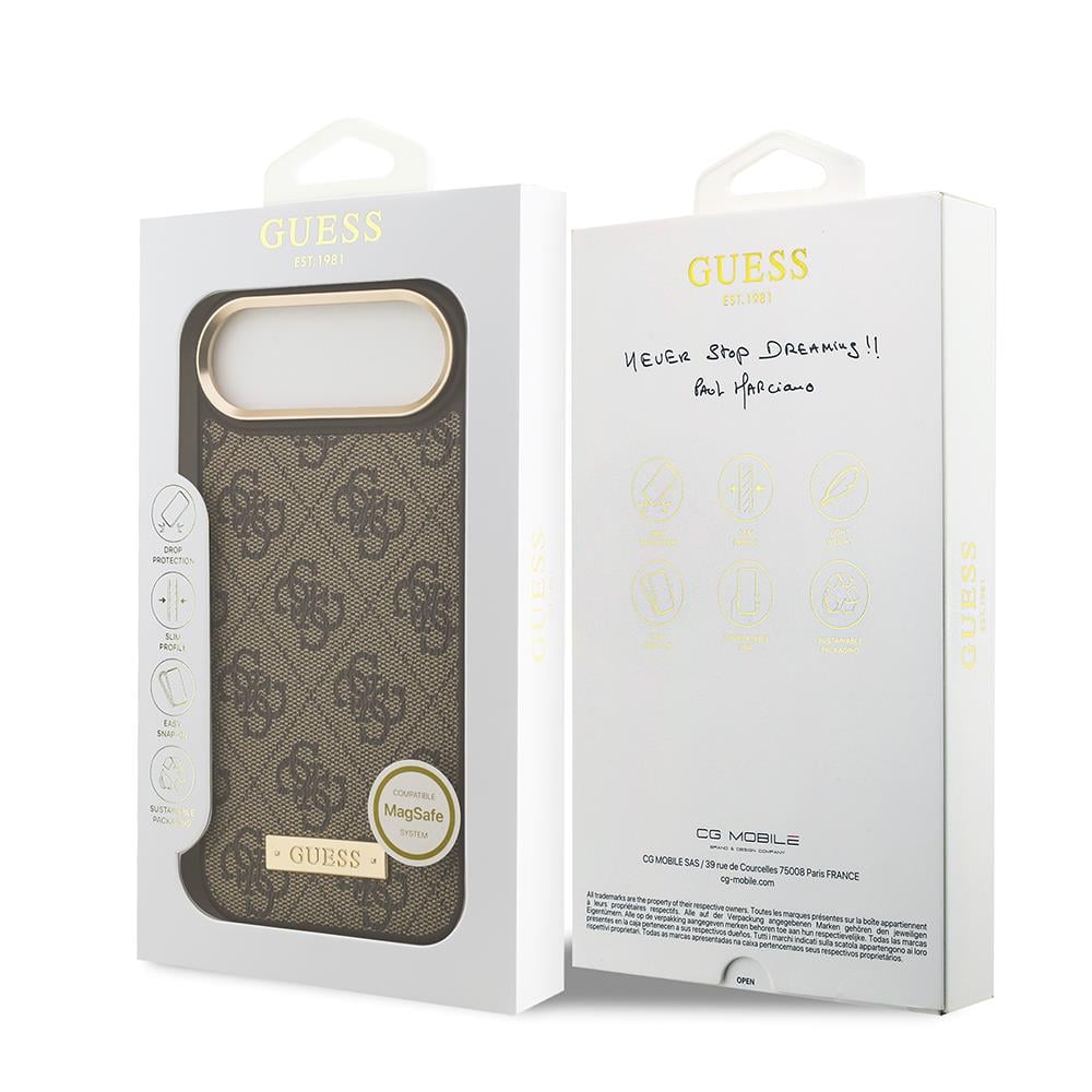 Apple iPhone 17 Air Kılıf Guess Orjinal Lisanslı M-safe Şarj Özellikli 4G Desenli PU Metal Plaka Klasik Logolu Kapak