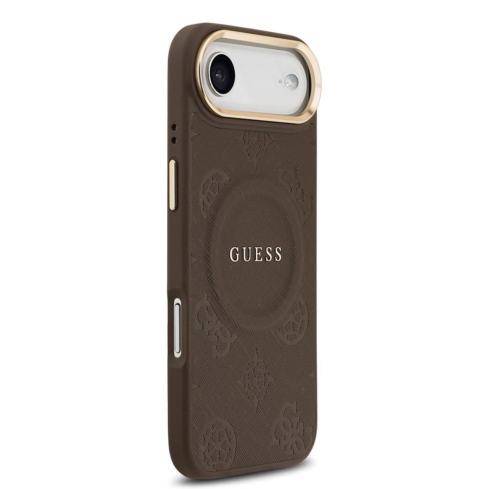 Apple iPhone 17 Air Kılıf Guess Orjinal Lisanslı M-safe Şarj Özellikli Sıcak Baskılı Yazı Logolu PU Deri Peony Kapak
