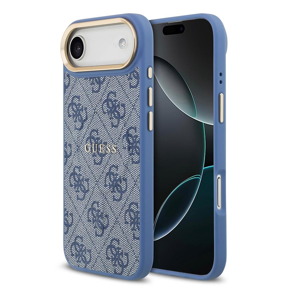 Apple iPhone 17 Air Kılıf Guess Orjinal Lisanslı M-safe Şarj Özellikli Gold Metal Kamera Çerçeveli PU Deri 4G Desenli Yazı Logolu Kapak
