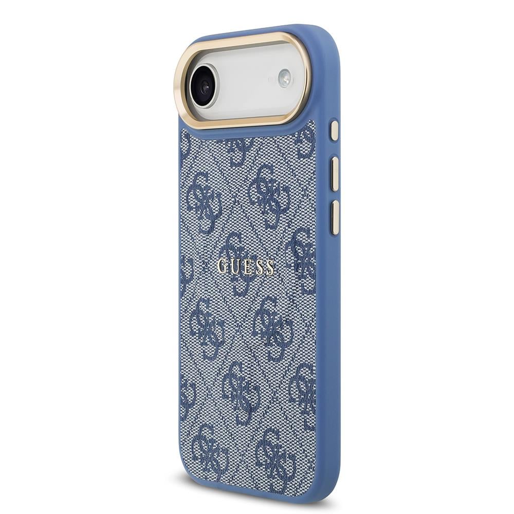 Apple iPhone 17 Air Kılıf Guess Orjinal Lisanslı M-safe Şarj Özellikli Gold Metal Kamera Çerçeveli PU Deri 4G Desenli Yazı Logolu Kapak