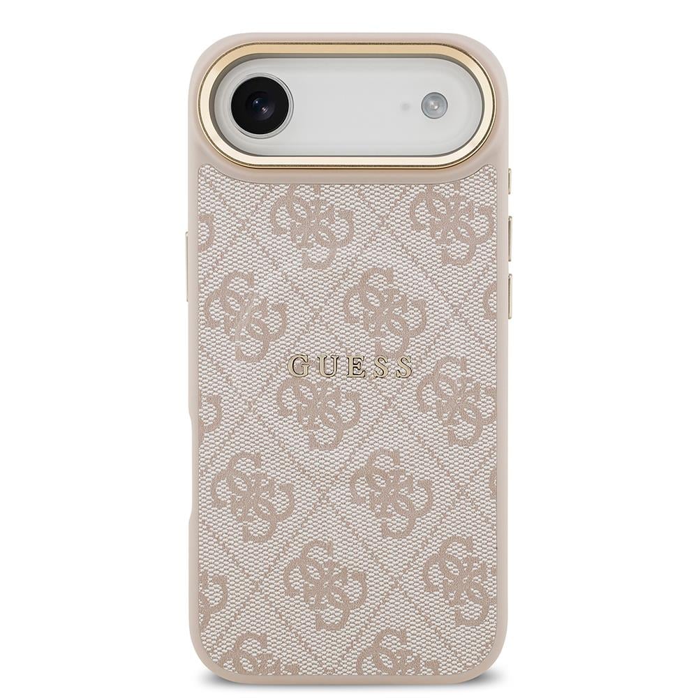 Apple iPhone 17 Air Kılıf Guess Orjinal Lisanslı M-safe Şarj Özellikli Gold Metal Kamera Çerçeveli PU Deri 4G Desenli Yazı Logolu Kapak