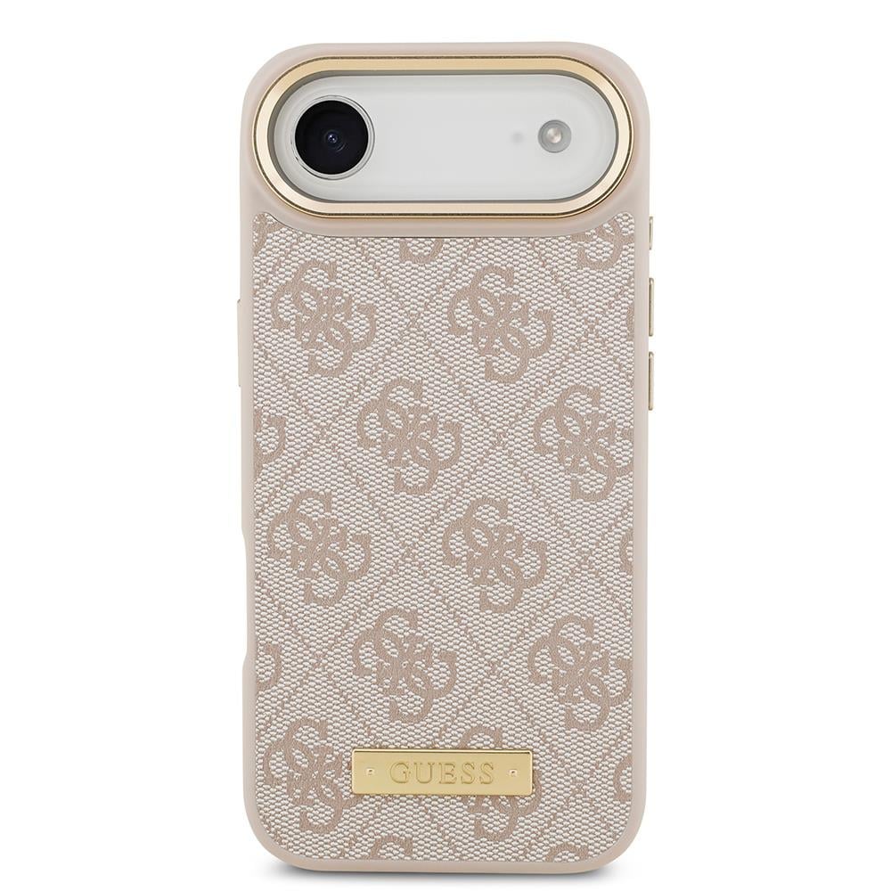 Apple iPhone 17 Air Kılıf Guess Orjinal Lisanslı M-safe Şarj Özellikli 4G Desenli PU Metal Plaka Klasik Logolu Kapak