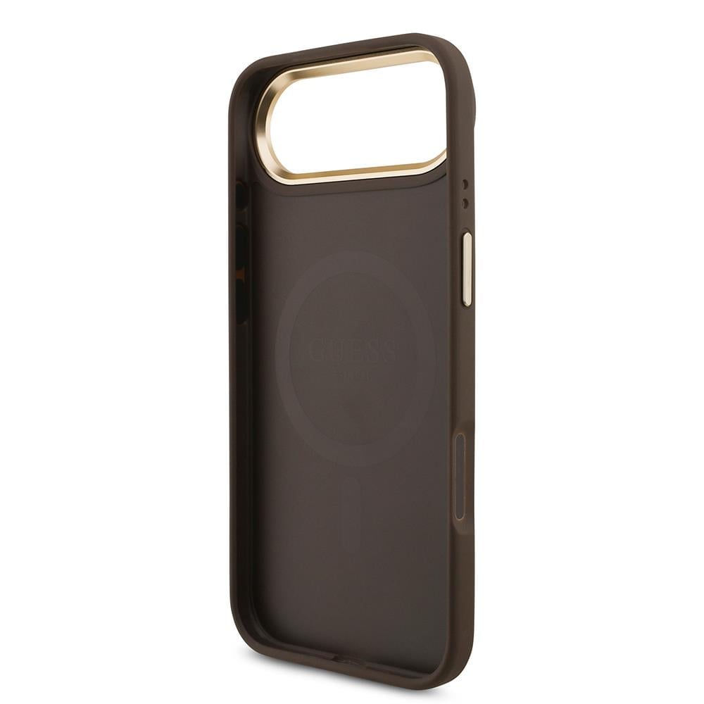 Apple iPhone 17 Air Kılıf Guess Orjinal Lisanslı M-safe Şarj Özellikli Gold Metal Kamera Çerçeveli Taşlı 4G Logolu Kapak