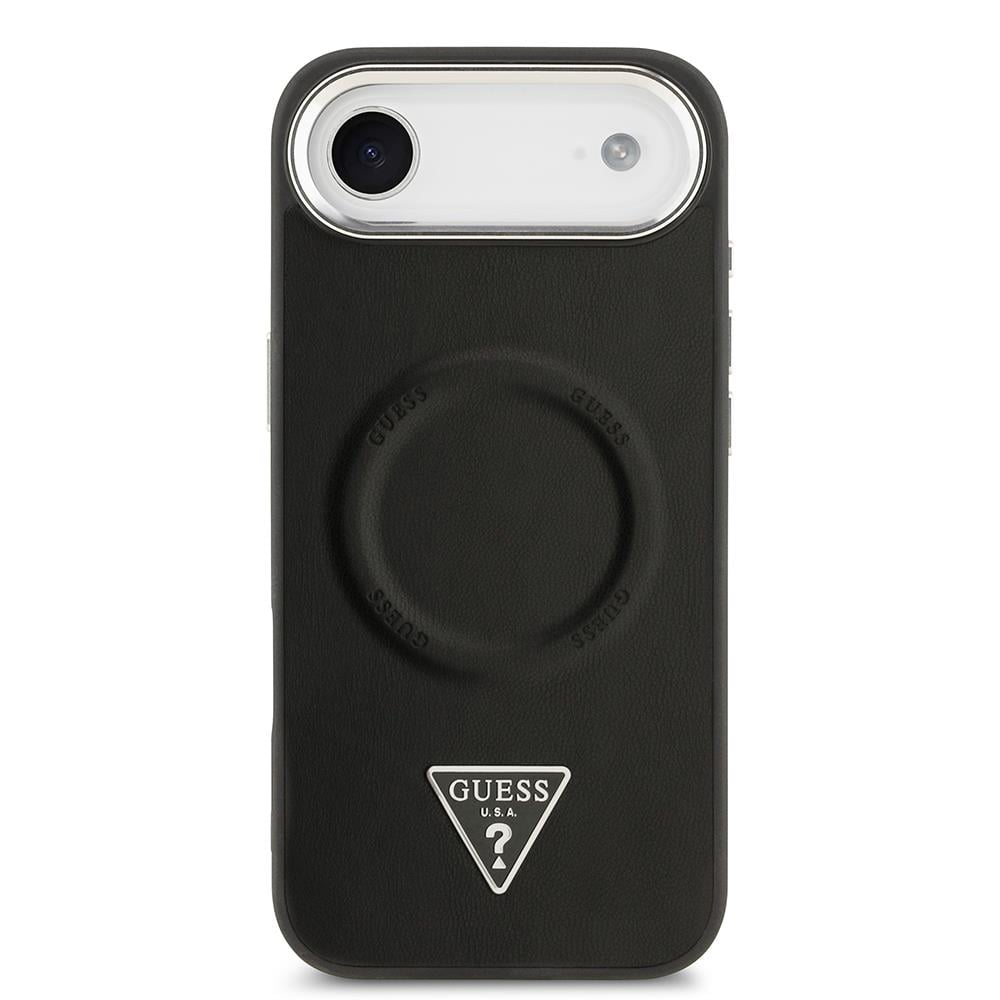 Apple iPhone 17 Air Kılıf Guess Orjinal Lisanslı M-safe Şarj Özellikli PU Deri Metal Kamera Çerçeveli Üçgen Logolu Kapak