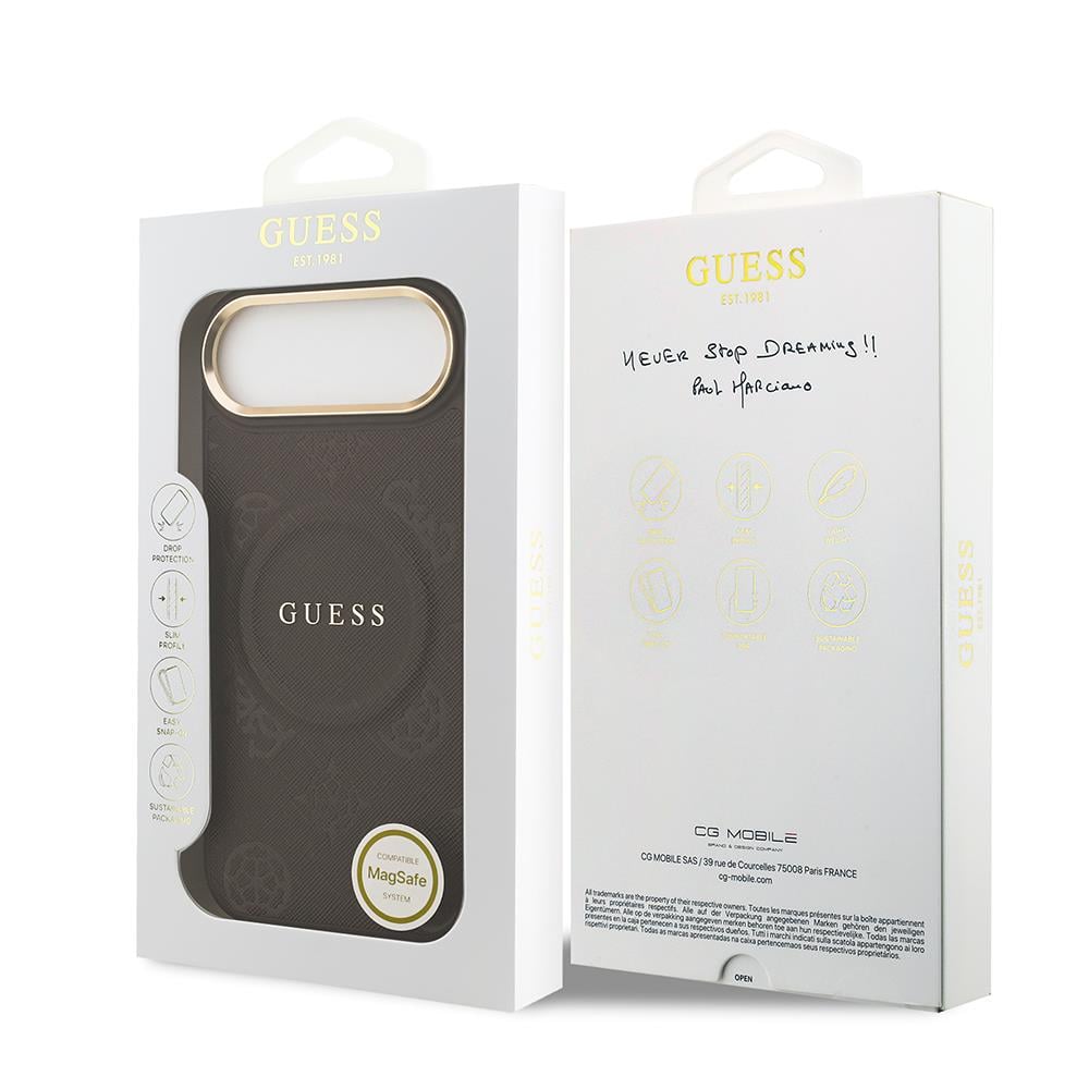 Apple iPhone 17 Air Kılıf Guess Orjinal Lisanslı M-safe Şarj Özellikli Sıcak Baskılı Yazı Logolu PU Deri Peony Kapak