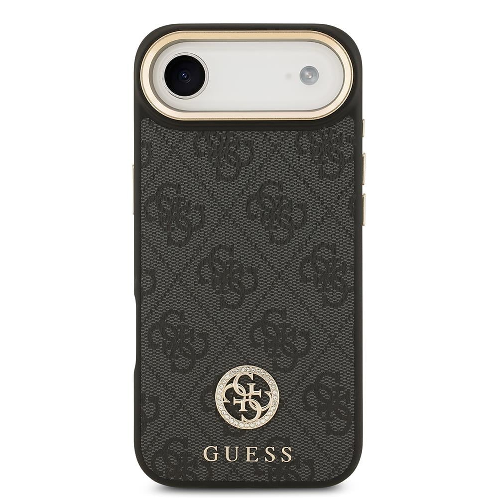Apple iPhone 17 Air Kılıf Guess Orjinal Lisanslı M-safe Şarj Özellikli Gold Metal Kamera Çerçeveli Taşlı 4G Logolu Kapak
