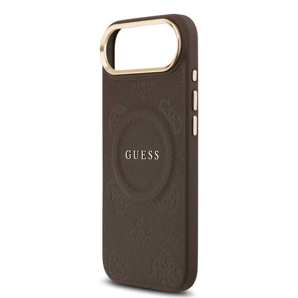 Apple iPhone 17 Air Kılıf Guess Orjinal Lisanslı M-safe Şarj Özellikli Sıcak Baskılı Yazı Logolu PU Deri Peony Kapak