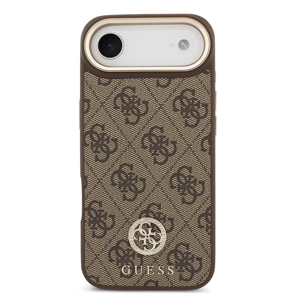 Apple iPhone 17 Air Kılıf Guess Orjinal Lisanslı M-safe Şarj Özellikli Gold Metal Kamera Çerçeveli Taşlı 4G Logolu Kapak