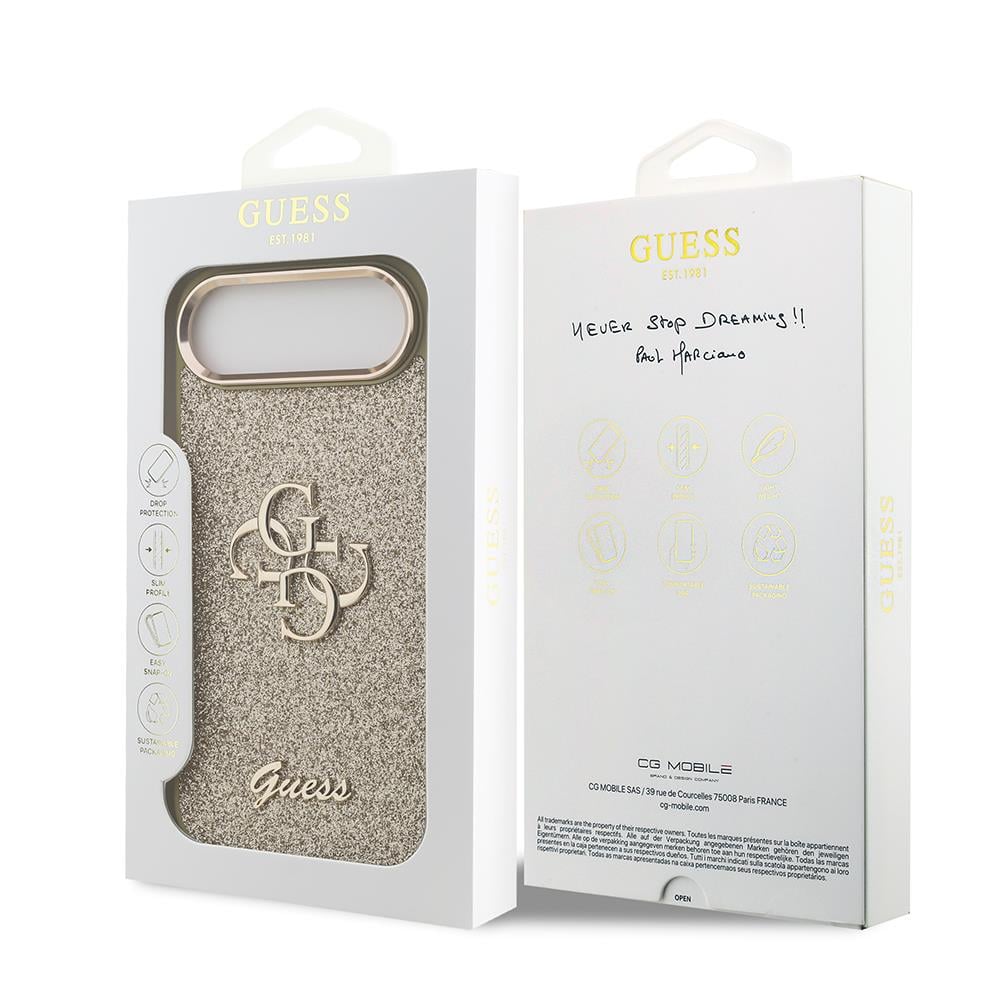 Apple iPhone 17 Air Kılıf Guess Orjinal Lisanslı 4G Büyük Metal Kamera Çerçeveli ve Logolu Glitter Kapak