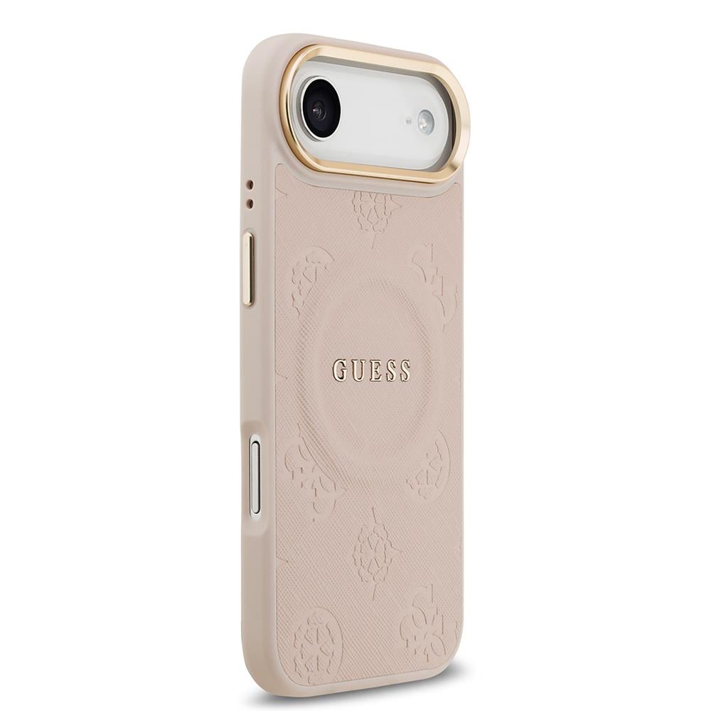 Apple iPhone 17 Air Kılıf Guess Orjinal Lisanslı M-safe Şarj Özellikli Sıcak Baskılı Yazı Logolu PU Deri Peony Kapak