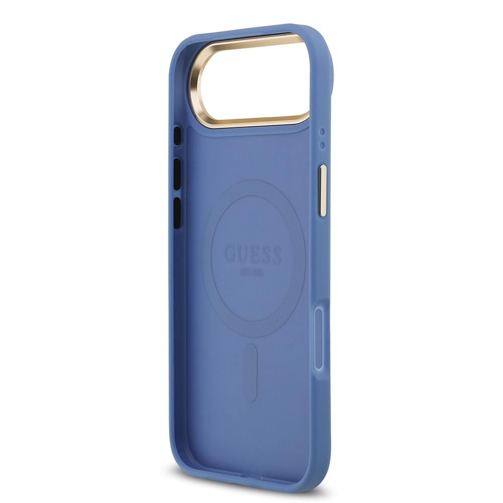 Apple iPhone 17 Air Kılıf Guess Orjinal Lisanslı M-safe Şarj Özellikli Gold Metal Kamera Çerçeveli PU Deri 4G Desenli Yazı Logolu Kapak