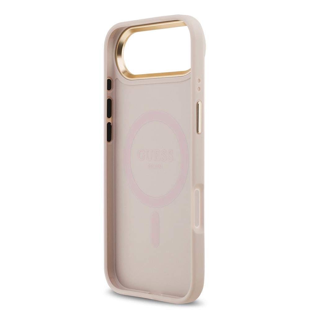 Apple iPhone 17 Air Kılıf Guess Orjinal Lisanslı M-safe Şarj Özellikli Sıcak Baskılı Yazı Logolu PU Deri Peony Kapak