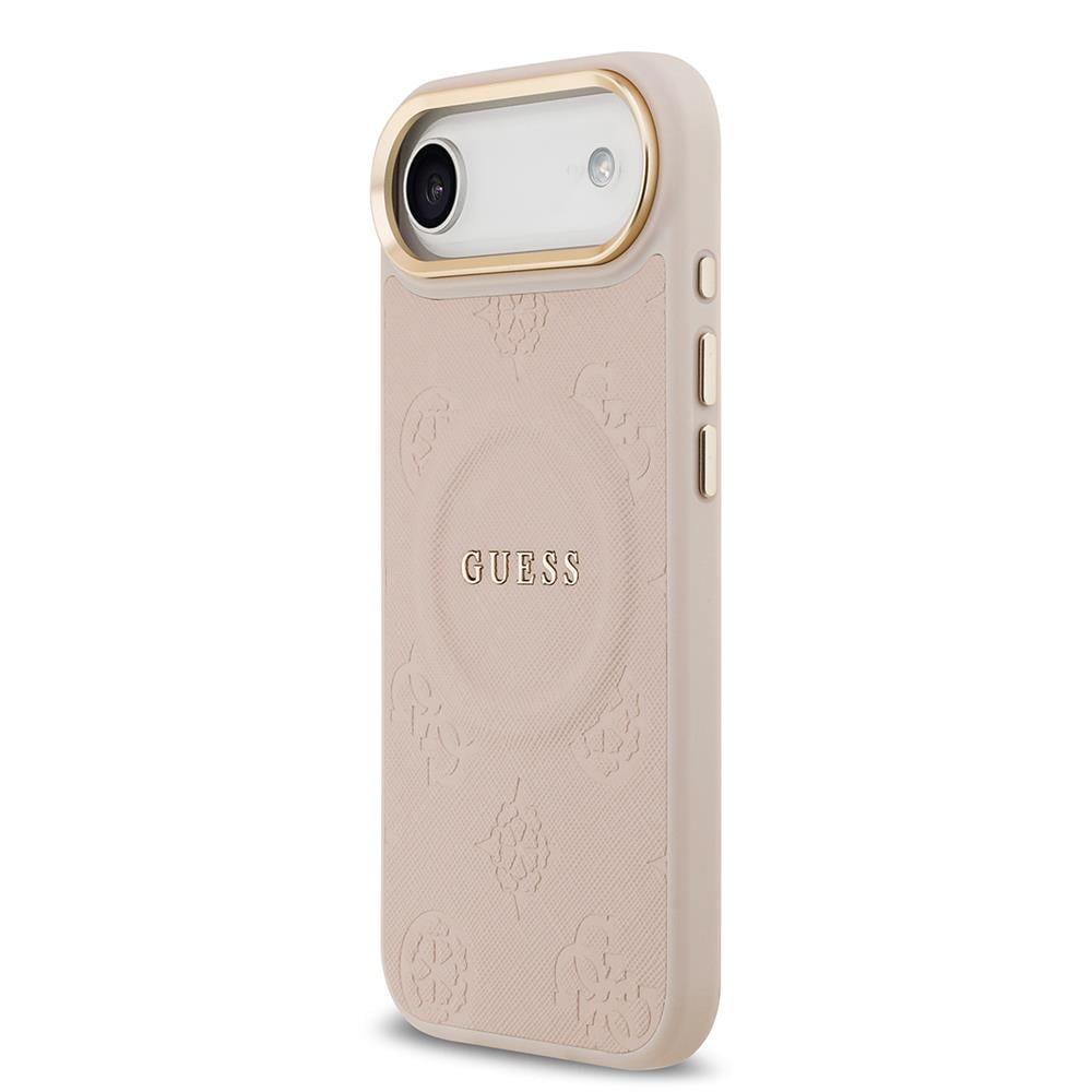 Apple iPhone 17 Air Kılıf Guess Orjinal Lisanslı M-safe Şarj Özellikli Sıcak Baskılı Yazı Logolu PU Deri Peony Kapak