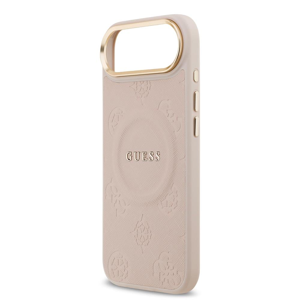 Apple iPhone 17 Air Kılıf Guess Orjinal Lisanslı M-safe Şarj Özellikli Sıcak Baskılı Yazı Logolu PU Deri Peony Kapak
