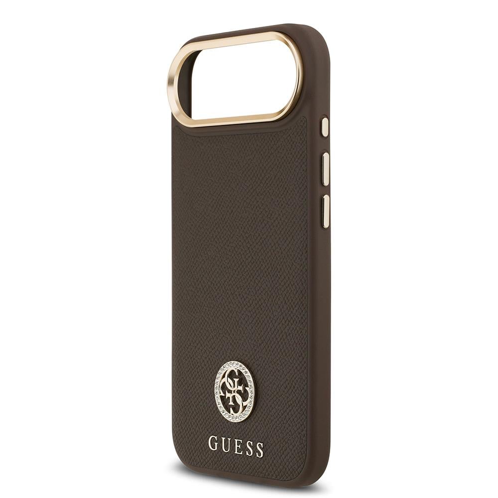 Apple iPhone 17 Air Kılıf Guess Orjinal Lisanslı M-safe Şarj Özellikli Grained Yazı ve Taşlı 4G Logolu Kapak