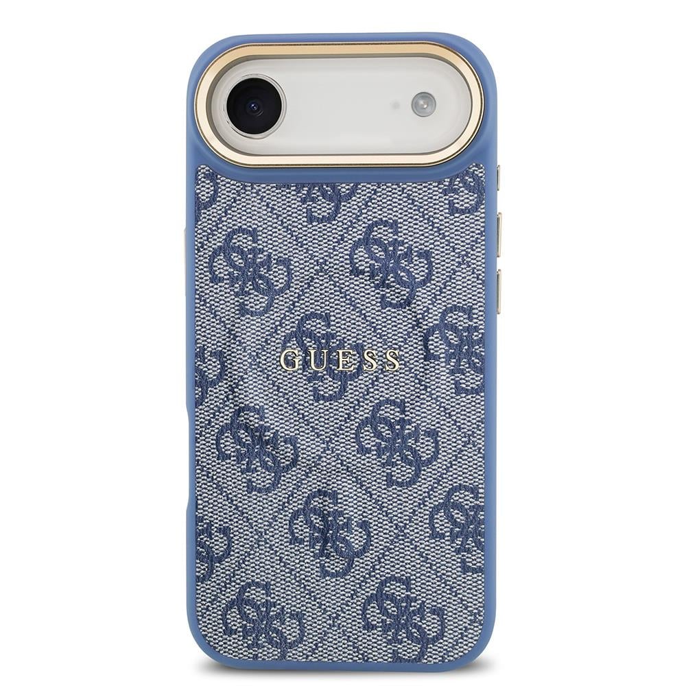 Apple iPhone 17 Air Kılıf Guess Orjinal Lisanslı M-safe Şarj Özellikli Gold Metal Kamera Çerçeveli PU Deri 4G Desenli Yazı Logolu Kapak