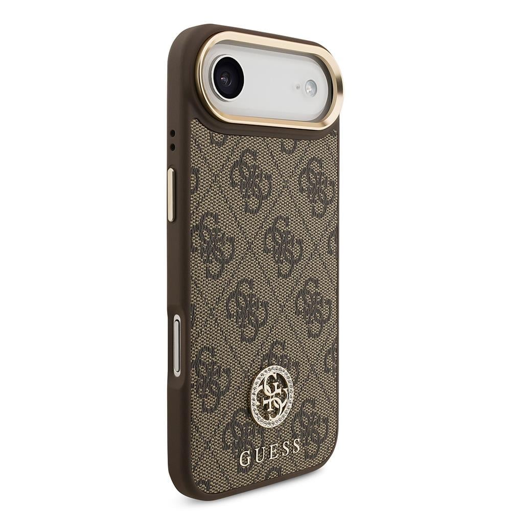 Apple iPhone 17 Air Kılıf Guess Orjinal Lisanslı M-safe Şarj Özellikli Gold Metal Kamera Çerçeveli Taşlı 4G Logolu Kapak
