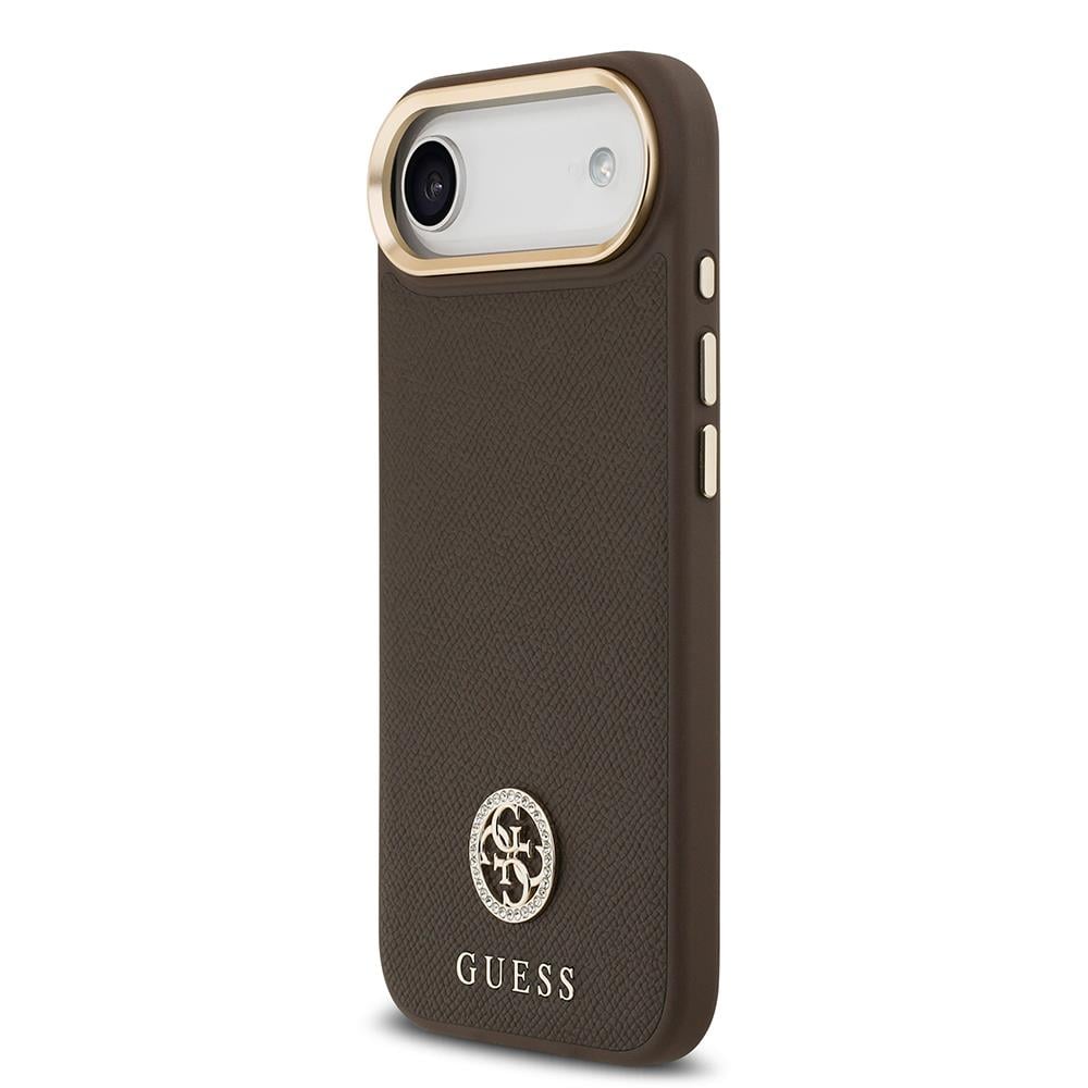 Apple iPhone 17 Air Kılıf Guess Orjinal Lisanslı M-safe Şarj Özellikli Grained Yazı ve Taşlı 4G Logolu Kapak