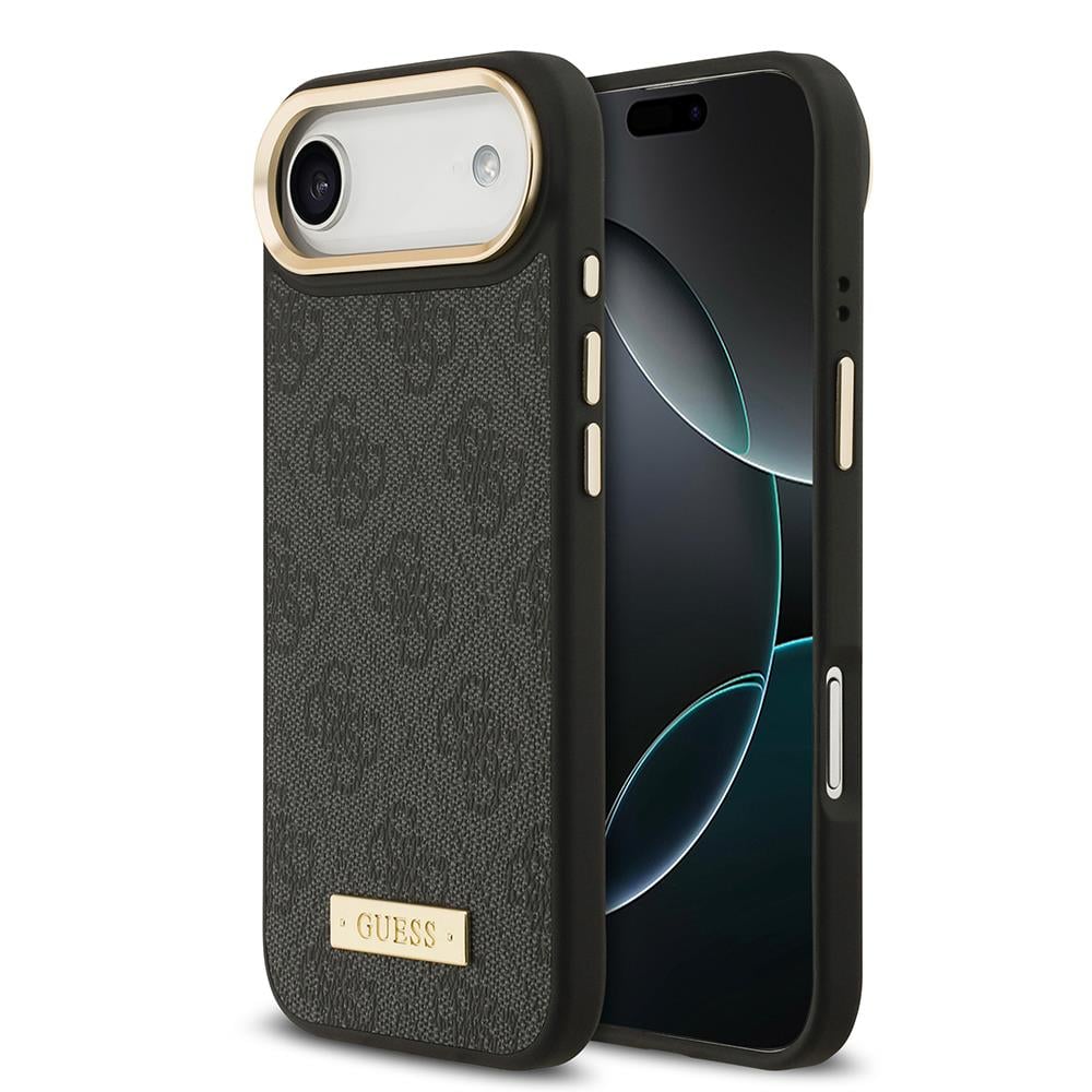 Apple iPhone 17 Air Kılıf Guess Orjinal Lisanslı M-safe Şarj Özellikli 4G Desenli PU Metal Plaka Klasik Logolu Kapak
