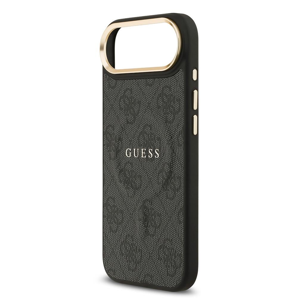 Apple iPhone 17 Air Kılıf Guess Orjinal Lisanslı M-safe Şarj Özellikli Gold Metal Kamera Çerçeveli PU Deri 4G Desenli Yazı Logolu Kapak