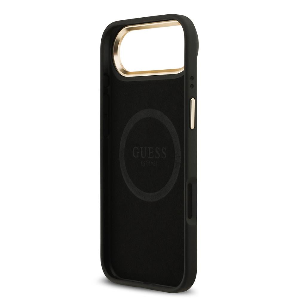 Apple iPhone 17 Air Kılıf Guess Orjinal Lisanslı M-safe Şarj Özellikli 4G Desenli PU Metal Plaka Klasik Logolu Kapak
