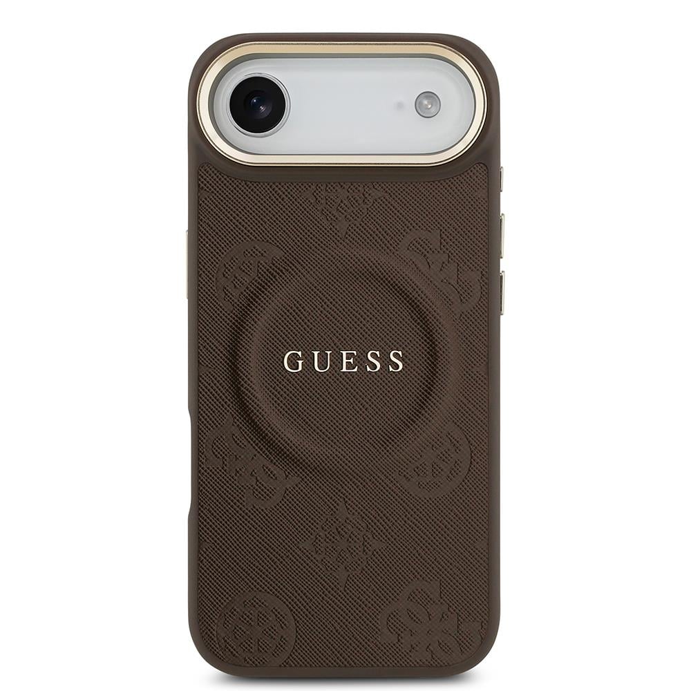 Apple iPhone 17 Air Kılıf Guess Orjinal Lisanslı M-safe Şarj Özellikli Sıcak Baskılı Yazı Logolu PU Deri Peony Kapak