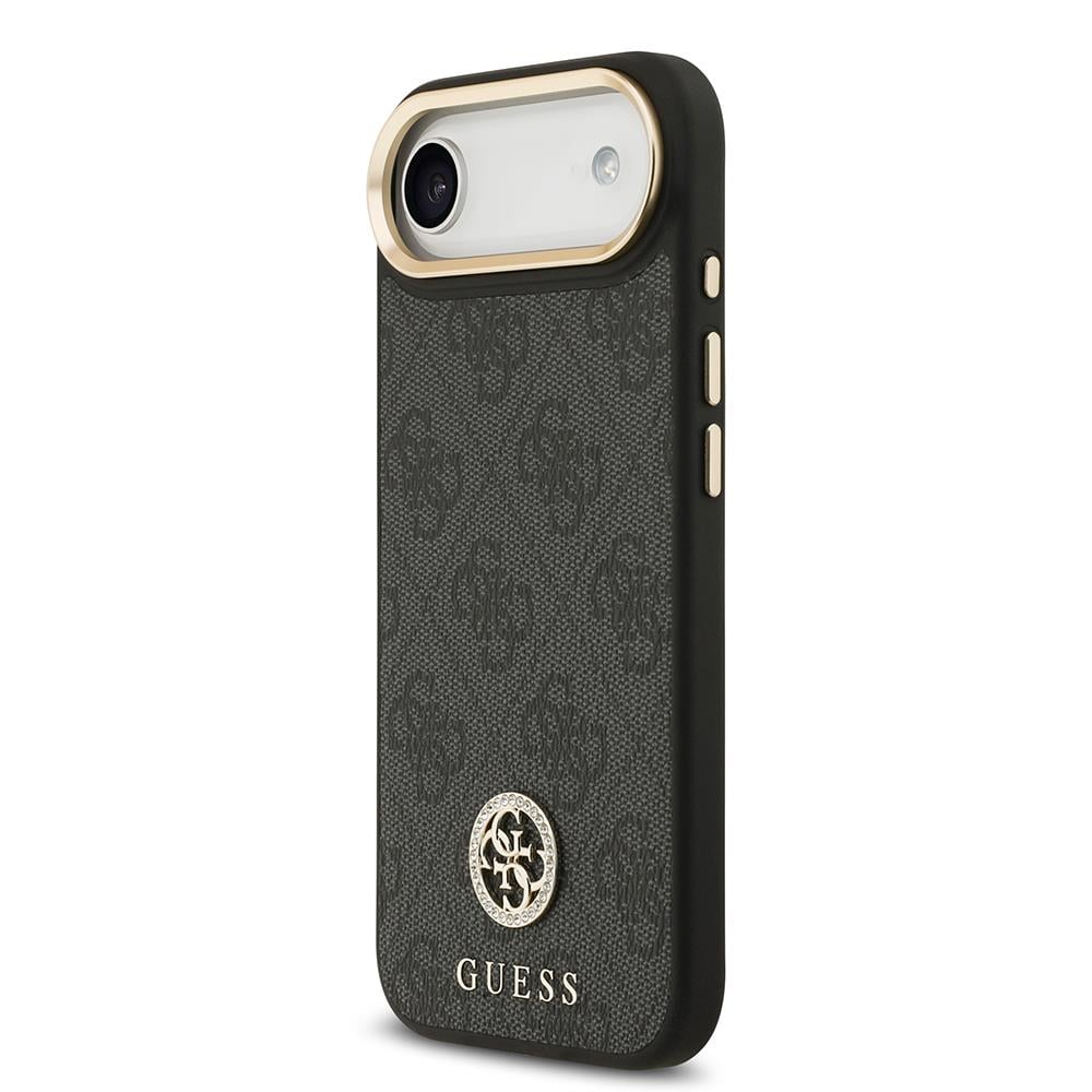 Apple iPhone 17 Air Kılıf Guess Orjinal Lisanslı M-safe Şarj Özellikli Gold Metal Kamera Çerçeveli Taşlı 4G Logolu Kapak