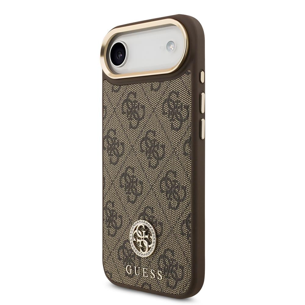 Apple iPhone 17 Air Kılıf Guess Orjinal Lisanslı M-safe Şarj Özellikli Gold Metal Kamera Çerçeveli Taşlı 4G Logolu Kapak