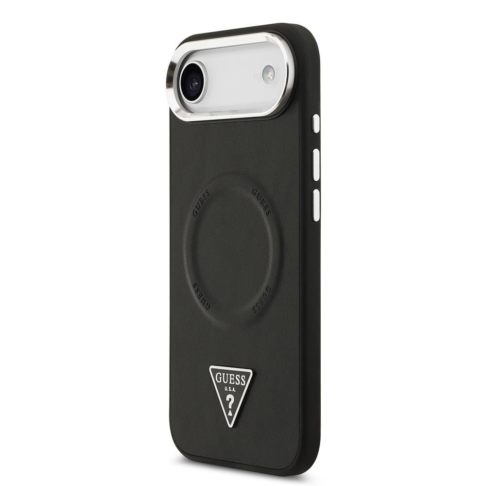 Apple iPhone 17 Air Kılıf Guess Orjinal Lisanslı M-safe Şarj Özellikli PU Deri Metal Kamera Çerçeveli Üçgen Logolu Kapak