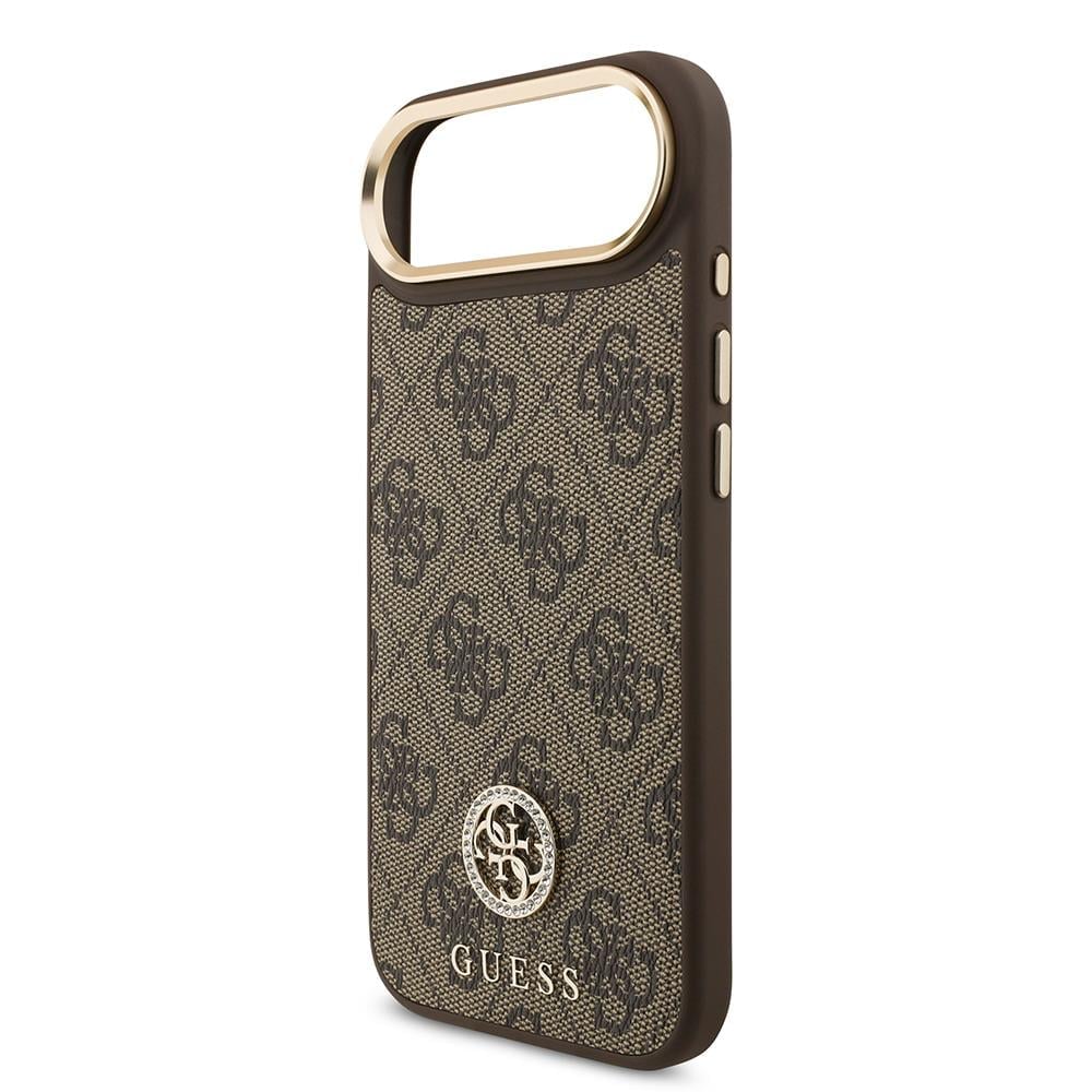 Apple iPhone 17 Air Kılıf Guess Orjinal Lisanslı M-safe Şarj Özellikli Gold Metal Kamera Çerçeveli Taşlı 4G Logolu Kapak