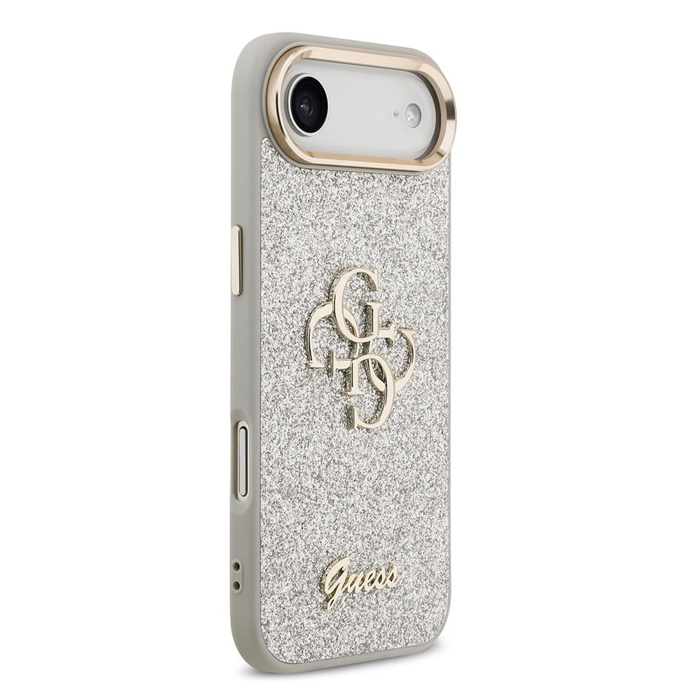 Apple iPhone 17 Air Kılıf Guess Orjinal Lisanslı 4G Büyük Metal Kamera Çerçeveli ve Logolu Glitter Kapak