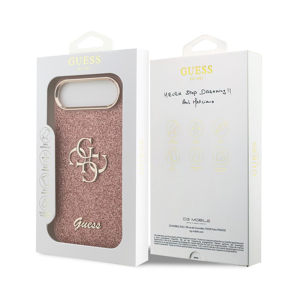 Apple iPhone 17 Air Kılıf Guess Orjinal Lisanslı 4G Büyük Metal Kamera Çerçeveli ve Logolu Glitter Kapak